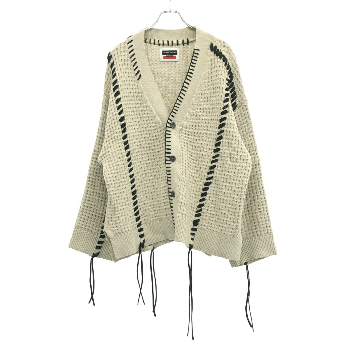 Rakuten - MAISON SPECIAL メゾンスペシャル 21AW 鬼ワッフル クレイジーステッチ プライムオーバー Vネックカーディガン 11212361340 アイボリー 1 【中古】 ITK0EQ4AI7IC