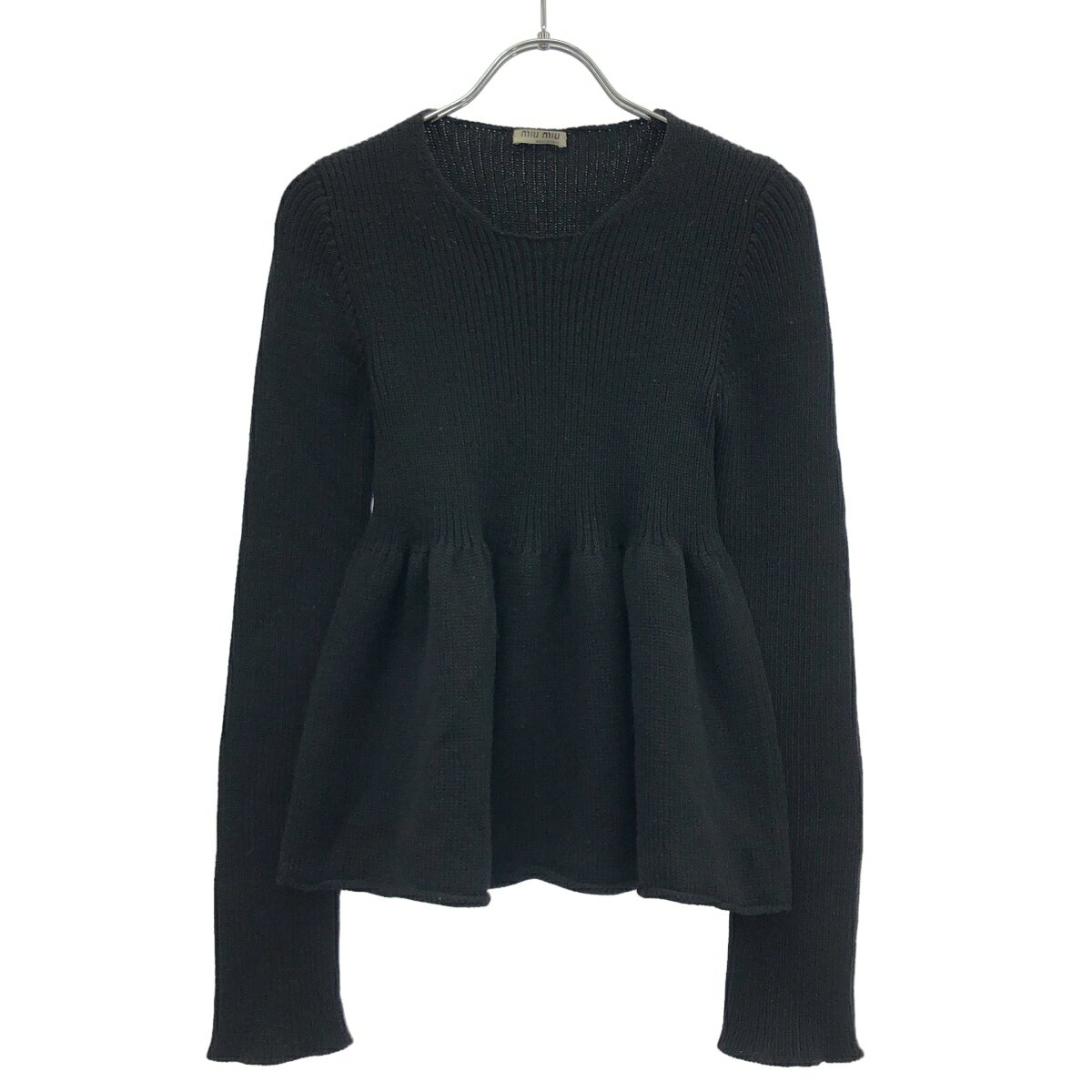 MIU MIU ブラック 長袖ニット 40 Miu Miu logo-jacquard Cashmere Jumper | Black | FARFETCH
