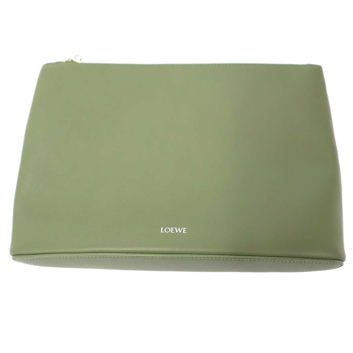 乐天商城 - LOEWE ロエベ レザークラッチバッグ ポーチ カーキ 【中古】 ITVB71S67VW8