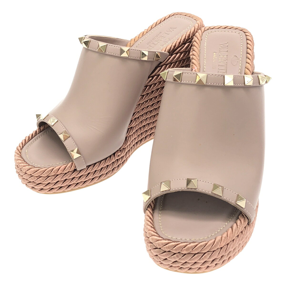 VALENTINO ヴァレンティノ ロックスタッズレザー ウェッジソールサンダル ベージュ 38 【中古】 ITP5ANEMDLOI