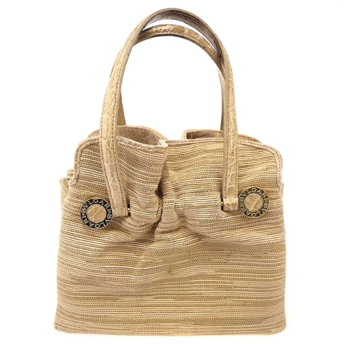 BVLGARI ブルガリ Twist Bag Small レザーファブリックコンビハンドバッグ ベージュ系 【中古】 IT84OD..