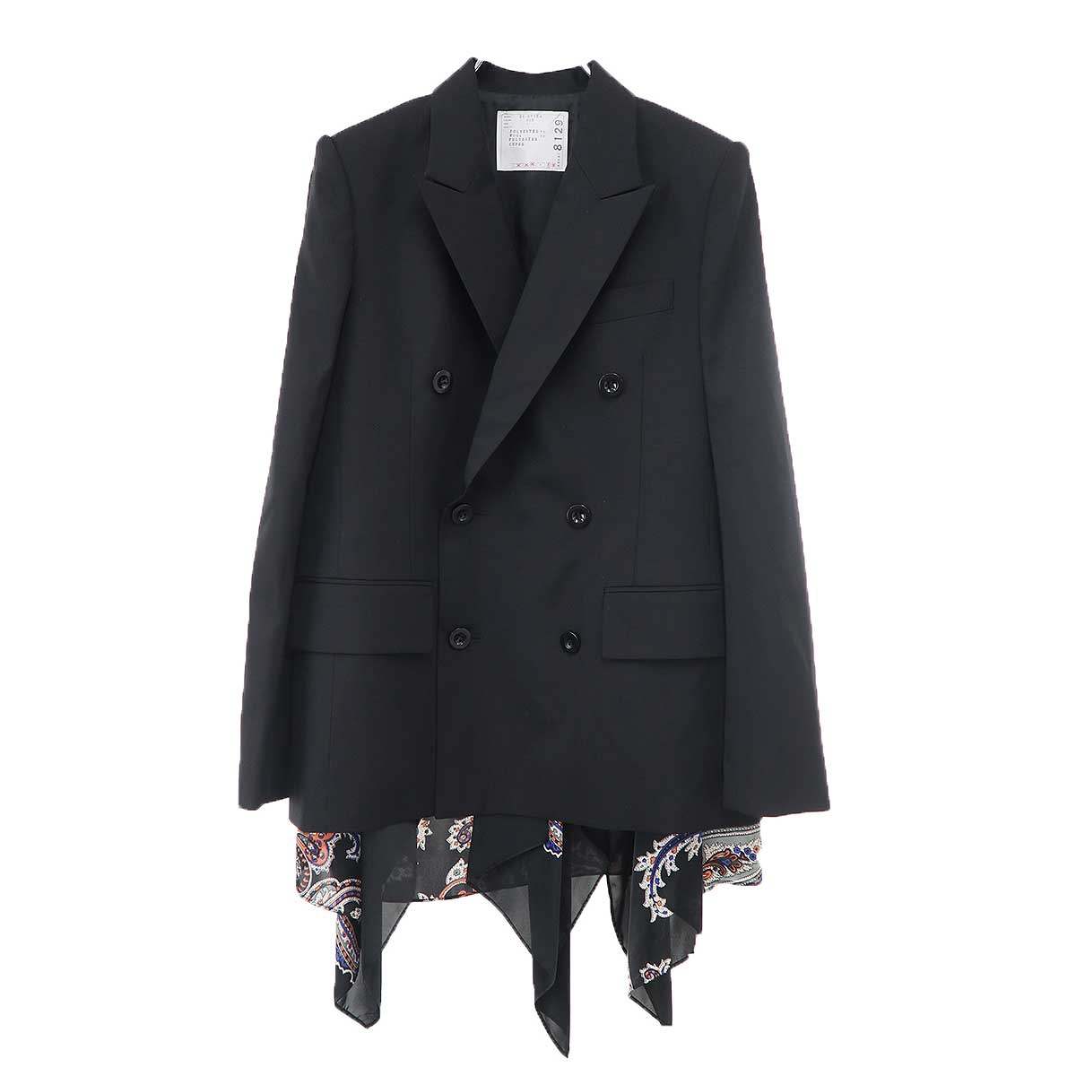 sacai サカイ 25AW Suiting x Paisley Print Jacket スーチング ペイズリースカーフジャケット 25-08129 ブラック...