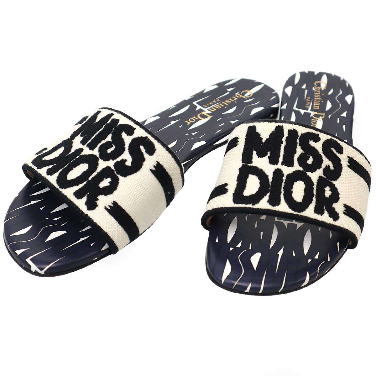 Christian Dior クリスチャンディオール Dway MISS DIOR スライドサンダル ネイビー ホワイト 37 【中古】 ITQHPMPIIUNM