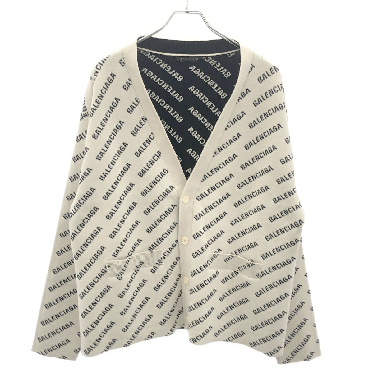 乐天商城 - BALENCIAGA バレンシアガ 23SS Logo intarsia wool cardigan ロゴインターシャウールカーディガン 718899 アイボリー L 【中古】 ITZ210QB44C0
