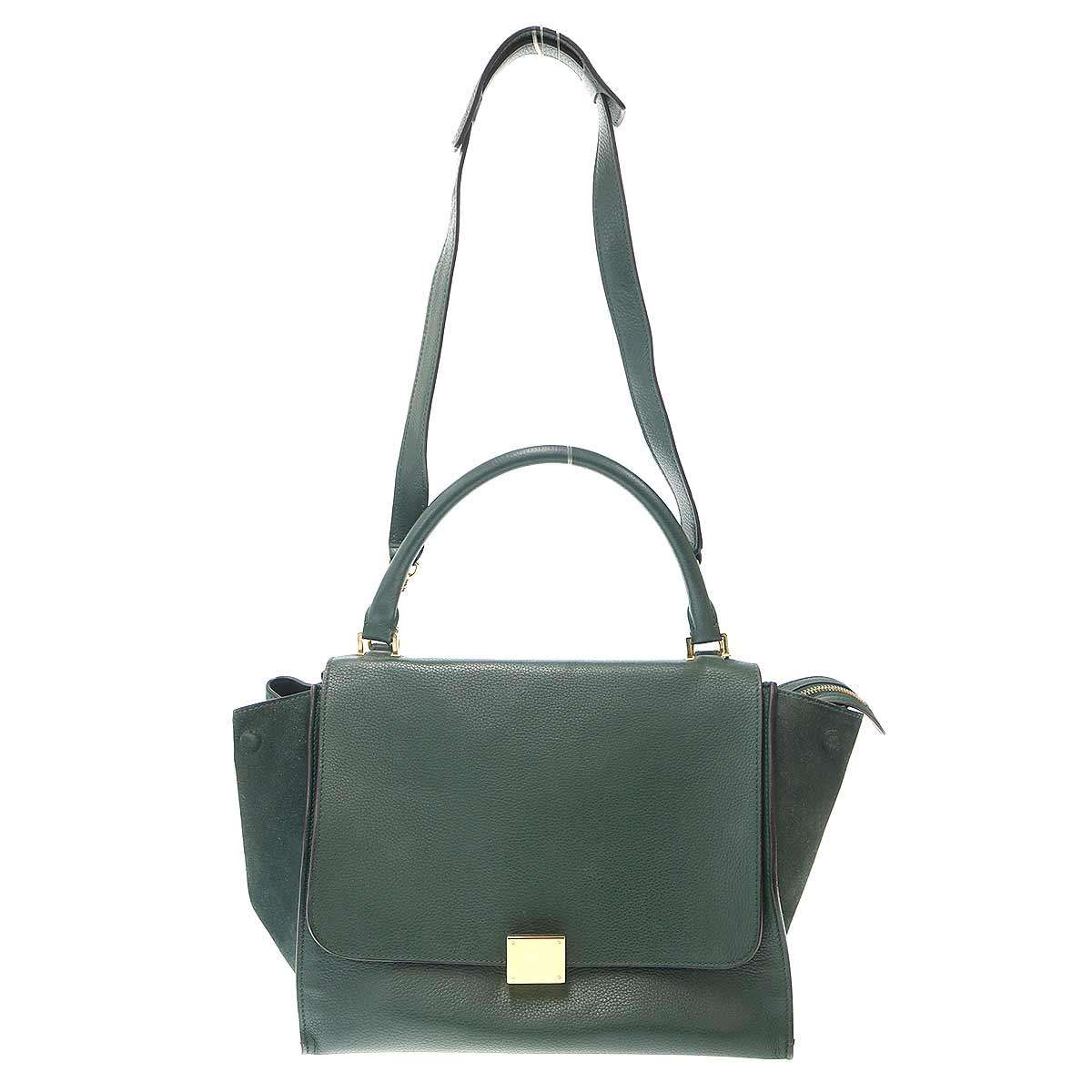 CELINE - CELINE セリーヌ Trapeze トラペーズ レザーショルダーバッグ グリーン 【中古】 IT0DR58IX8OY