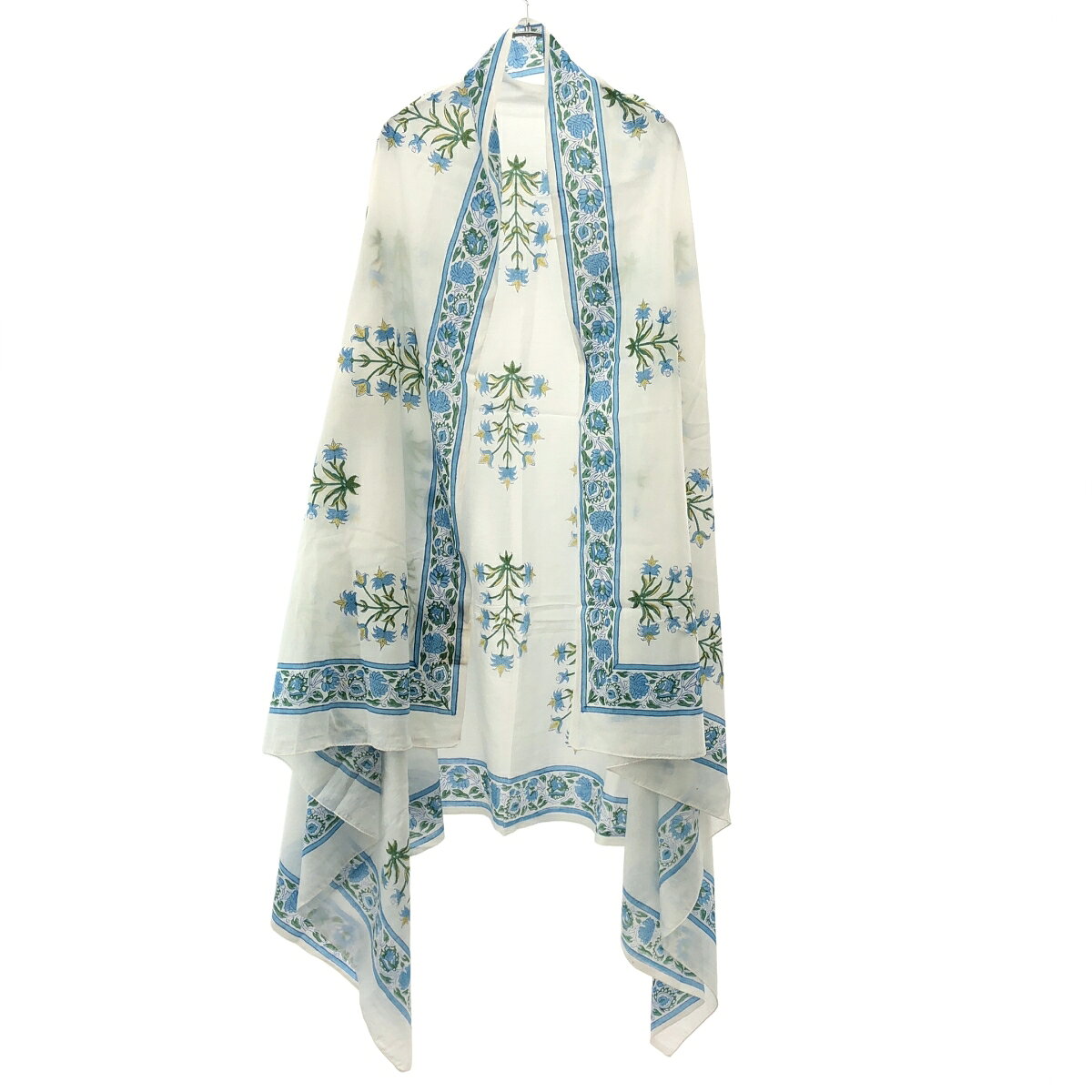 SSZ エスエスゼッド SARONG GINGHAM フラワーコットンスカーフ ホワイト×ブルー 【中古】 ITMVOR3K95TG