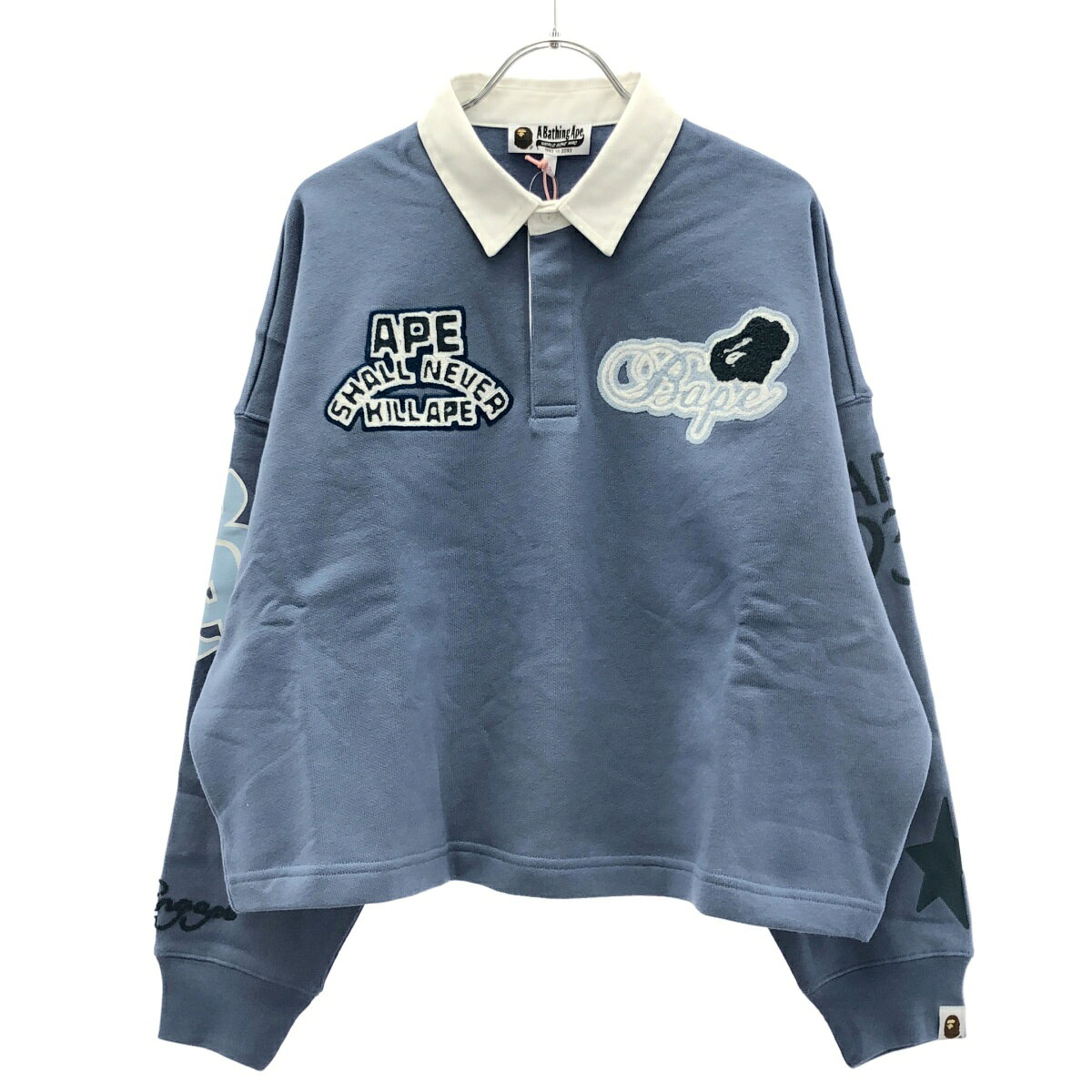 Polo Shirt - A BATHING APE ア ベイシング エイプ MULTI LOGO RELAX RUGBY POLO ポロシャツ 1L80212301 ブルー S 【中古】 IT37LILC1150