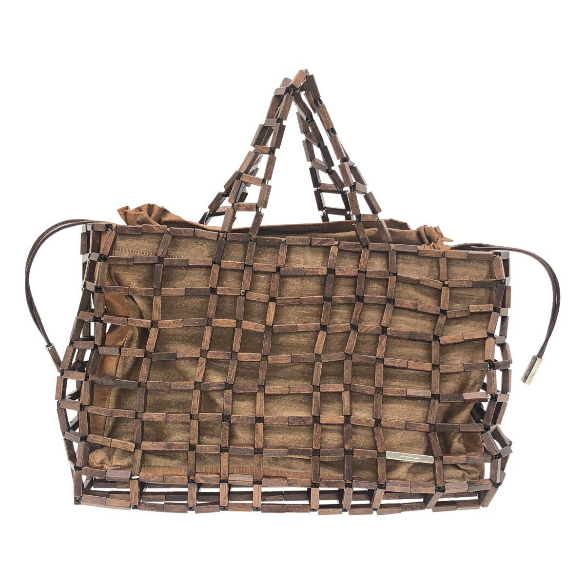 VANESSA BRUNO - Salvatore Ferragamo サルバトーレ フェラガモ ウッドデザインハンドバッグ ブラウン 【中古】 ITAUKHMIJPUM
