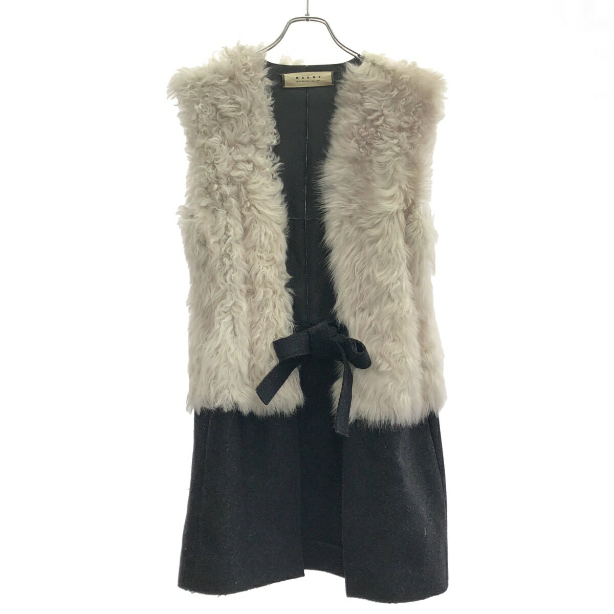 乐天商城 - MARNI マルニ 11AW ラムムートンファーロングベスト GLMXK10QY0LM033 ホワイト×チャコールグレー 38 【中古】 ITKXMZ6ZCAEA