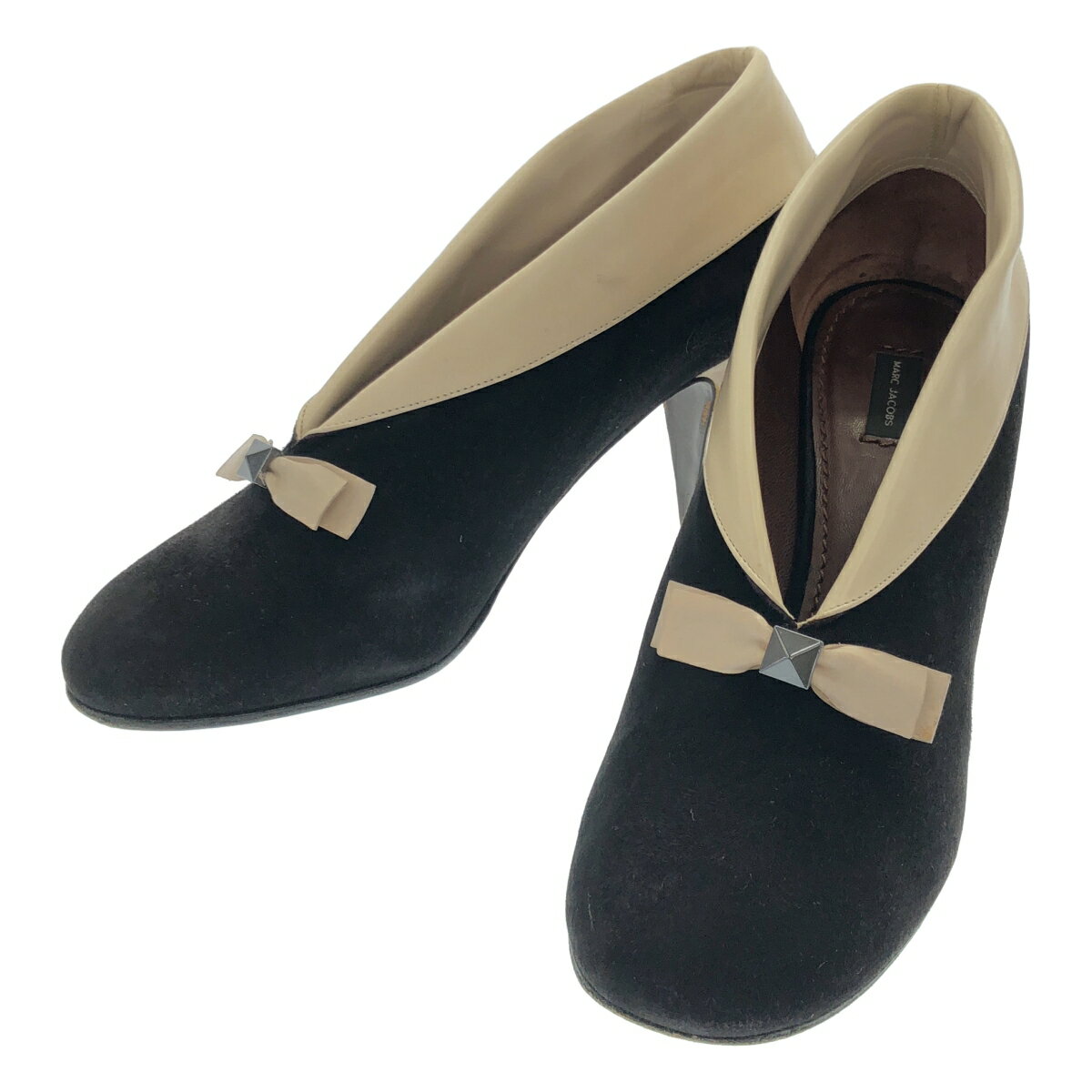 乐天商城 - MARC JACOBS マーク ジェイコブス スエードレザー リボンブーツ MJ15113 ブラック ホワイト 38 【中古】 IT2FY9KNCXQ4