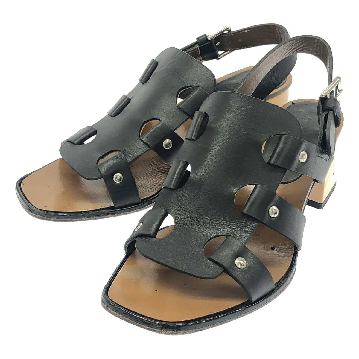 乐天商城 - MARNI マルニ レザーストラップヒールサンダル ブラック 38 【中古】 ITZN5I6BSIYS