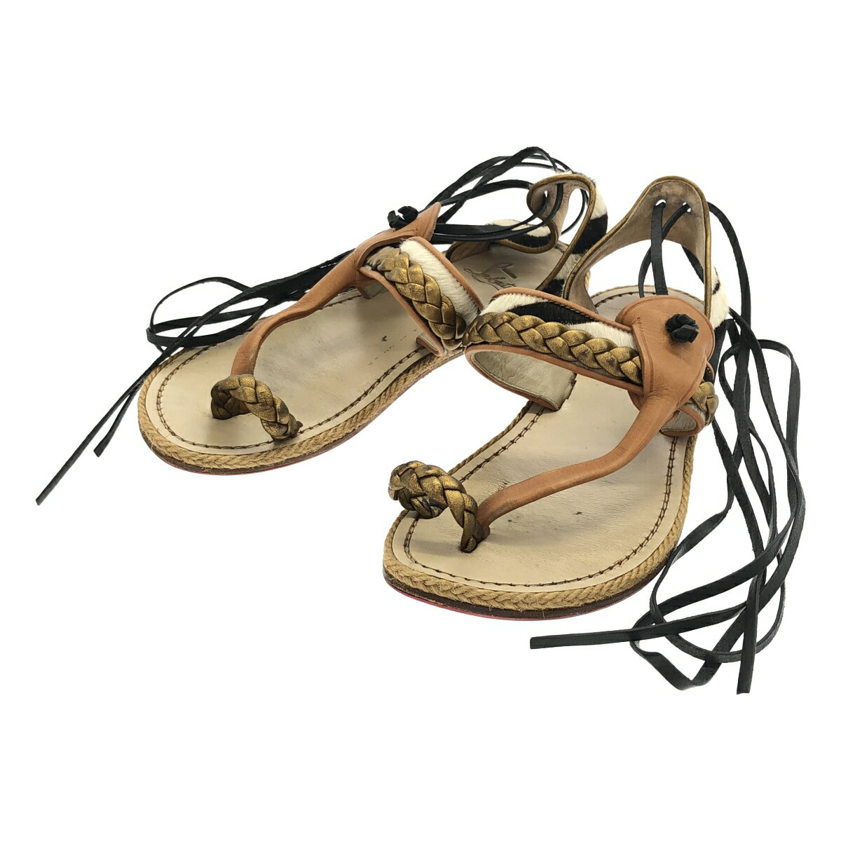 Rakuten - Christian Louboutin クリスチャンルブタン エスパドリーユレースアップストラップサンダル ブラウン 36 【中古】 ITIKT36D23NC