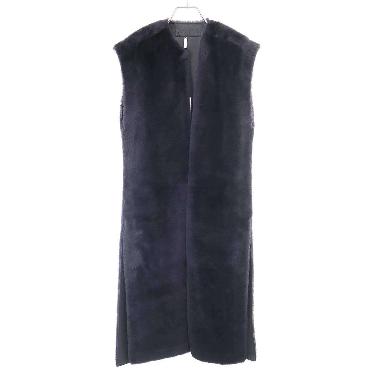 乐天商城 - HELMUT LANG ヘルムート ラング シープスキン ムートンレザーロングベスト 16-6102001 ブラック S 【中古】 ITMYKK9T303O