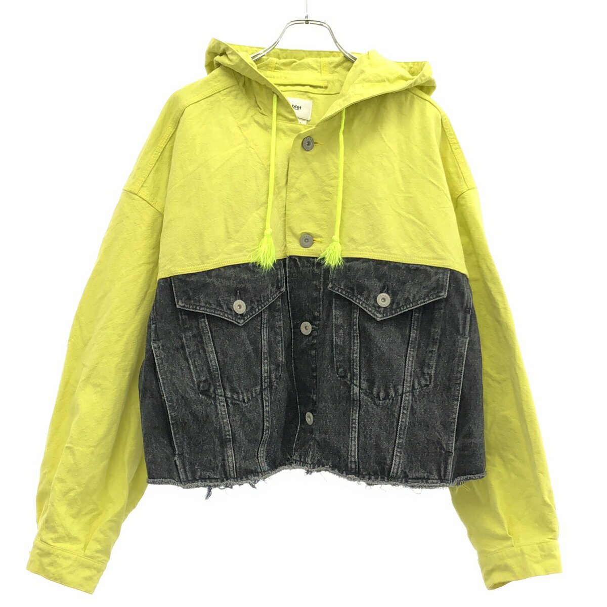 乐天商城 - doublet ダブレット 19SS SILK DUCK / SILKDENIM CUT OFF HOODIE JACET YELLOW パーカー 19SS05BL82 イエロー×ブラック S 【中古】 ITNH0F0ZMTFU