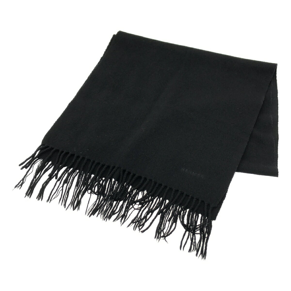 Cashmere - HERMES エルメス カシミヤフリンジマフラー ブラック 【中古】 IT2CKN9N9MII