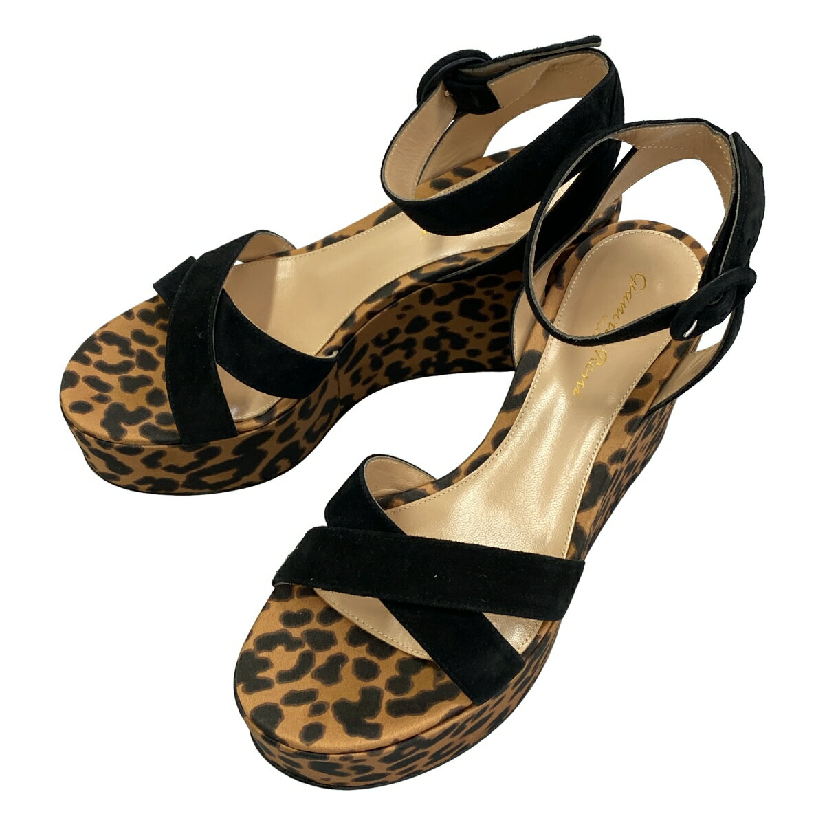 Gianvito Rossi ジャンヴィト ロッシ レオパード ウェッジソールサンダル ブラウン 37 【中古】 ITB4EL7MRFU8