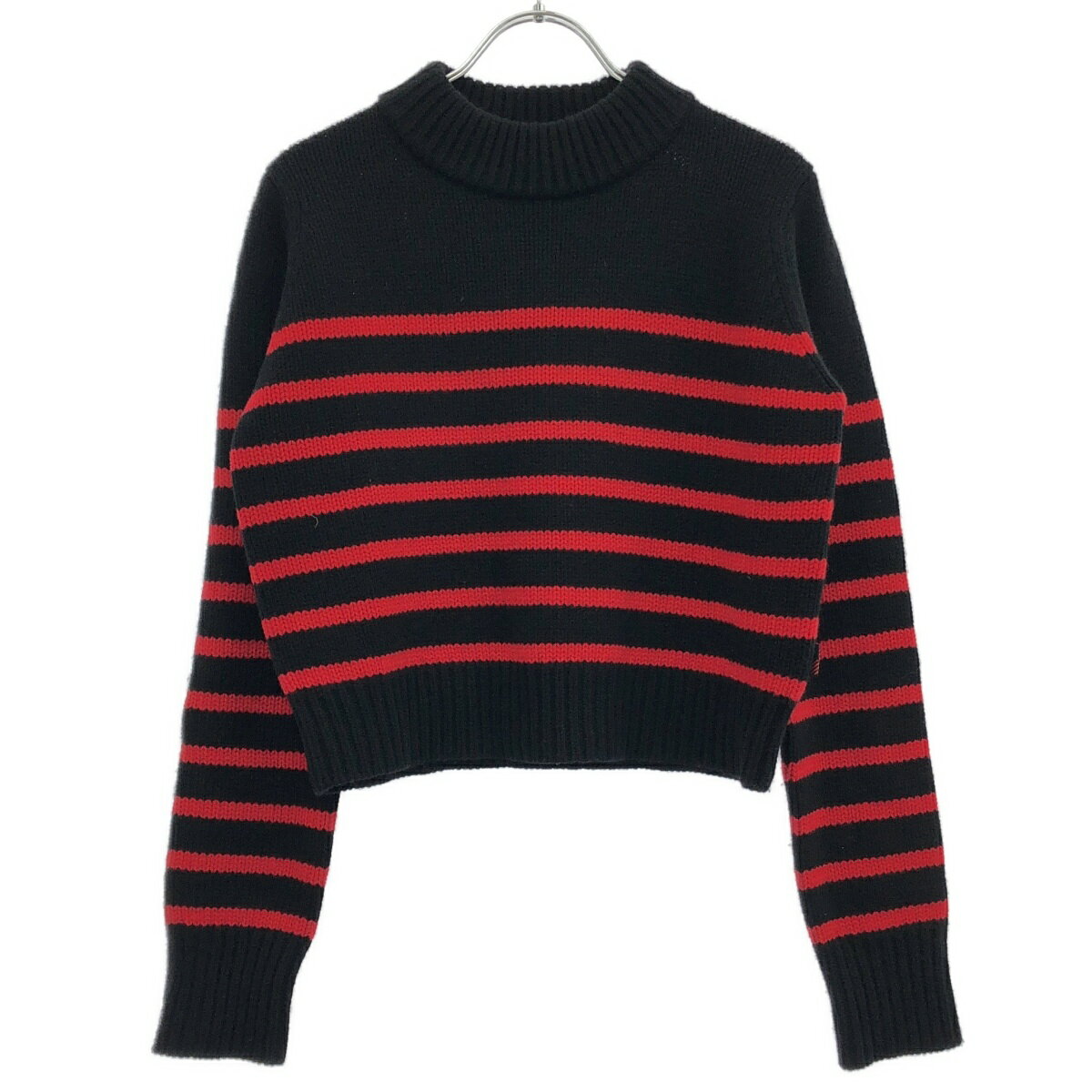 WOOLRICH ウールリッチ ウールカシミヤクロップドボーダーニットセーター 007019 ブラック×レッド 38 【中古】 IT9RT5EUGO28