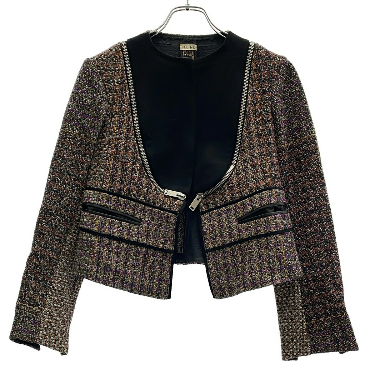 CELINE by Phoebe Philo セリーヌ フィービーファイロ 2010 Resort ツイードタキシードジャケット 2 5D79/2744 ミックス 38 【中古】 IT8GZBK27BUG