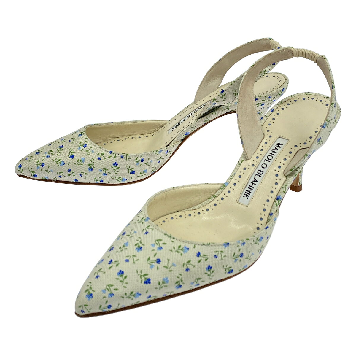 MANOLO BLAHNIK マノロブラニク Carolyne フローラルパンプス ホワイト 36 1/2 【中古】 ITUHQEP762HO