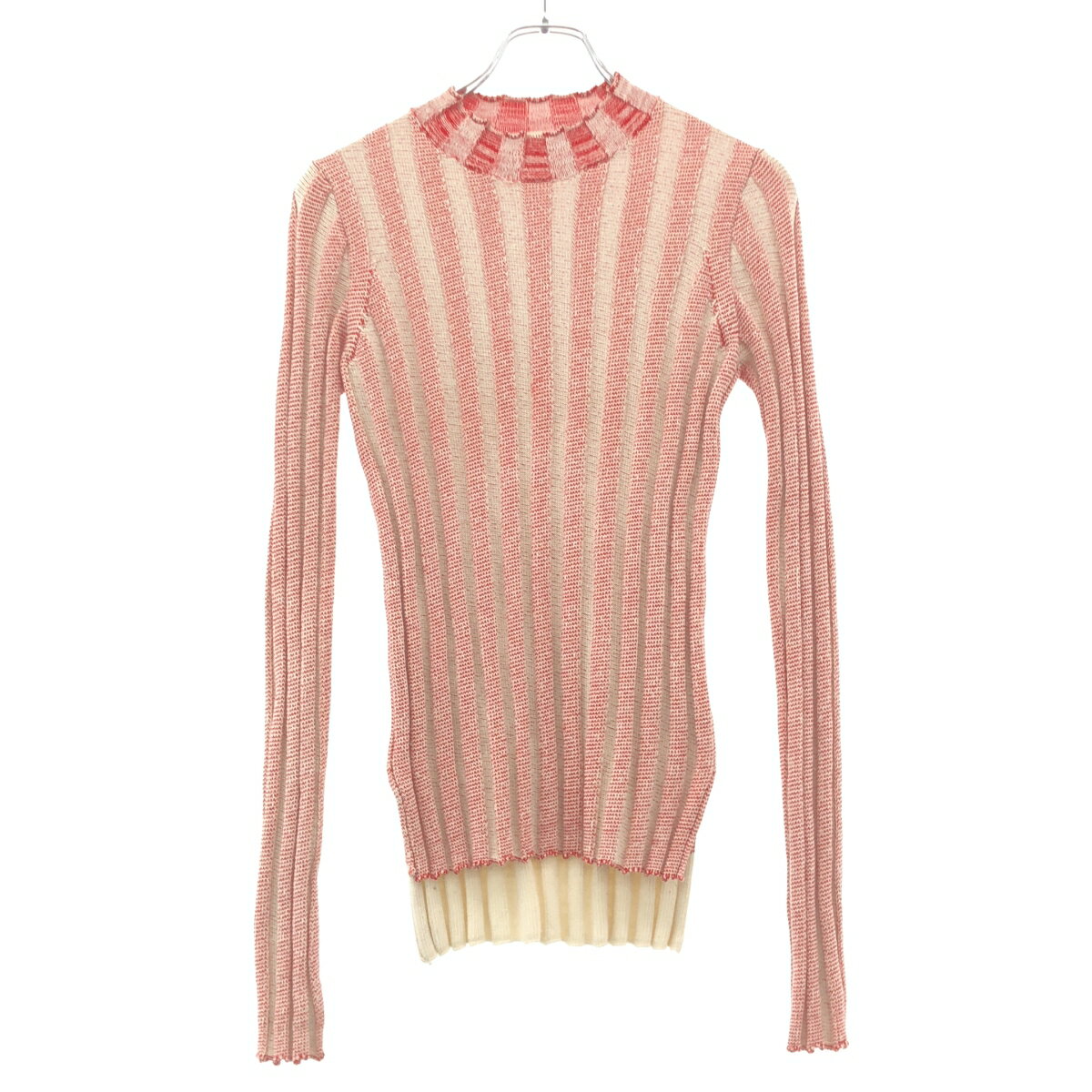 Rakuten - CELINE by Phoebe Philo セリーヌ フィービーファイロ ハイネックリブストライプニットセーター 2 3DR2/7706 レッド×ホワイト S 【中古】 IT6Q3NKUYSD4