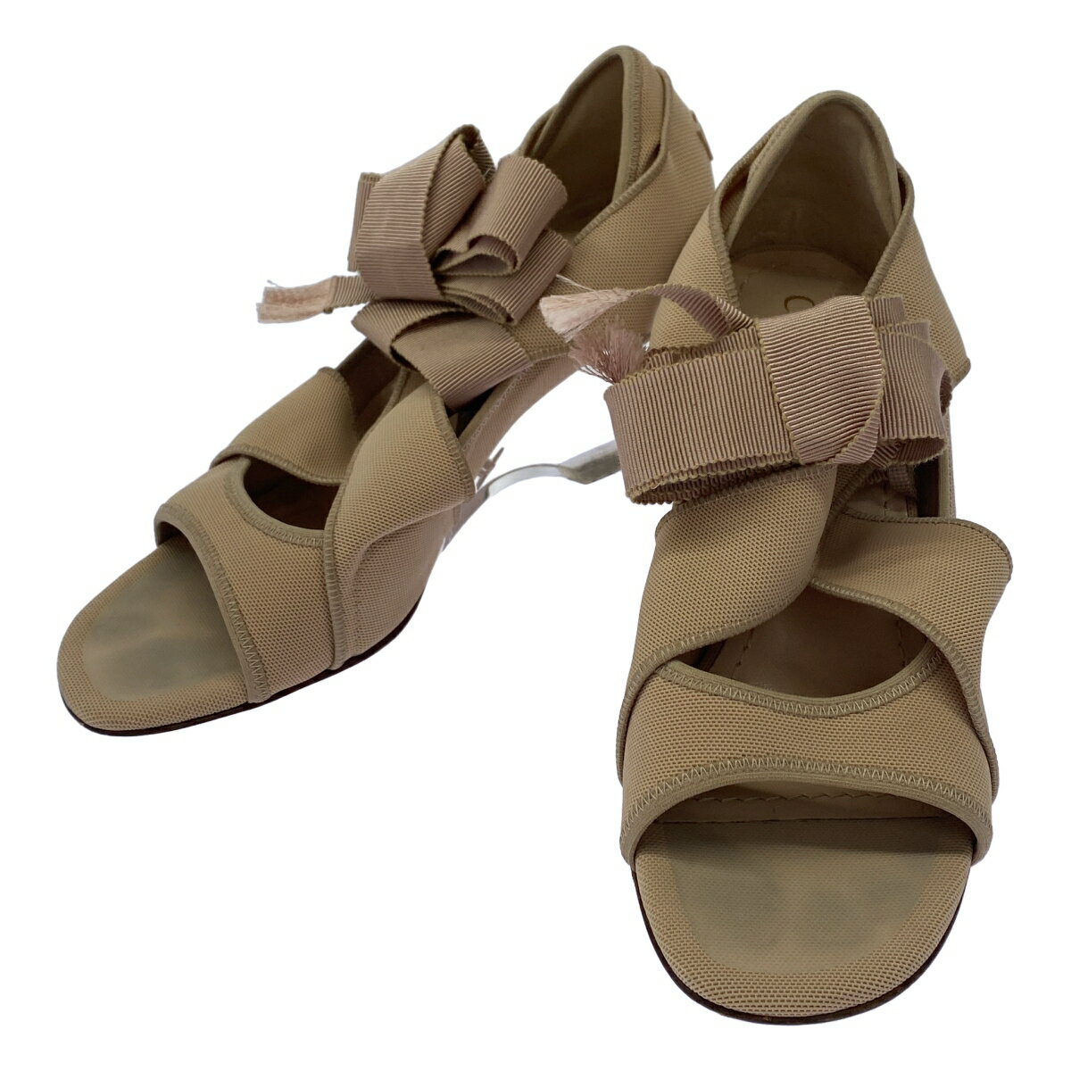 Christian Dior クリスチャンディオール DIOR ETOILE マイクロメッシュリボントングサンダル ベージュ 35 【中古】 ITXFDE4919S6