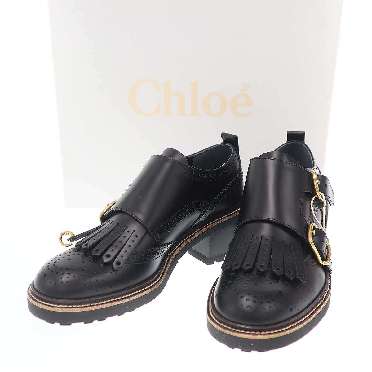 Chloe クロエ FRANNE ヒールモンクブローグブーツ CHC20W368N ブラック 36 【中古】 ITHSLUO5PDDC