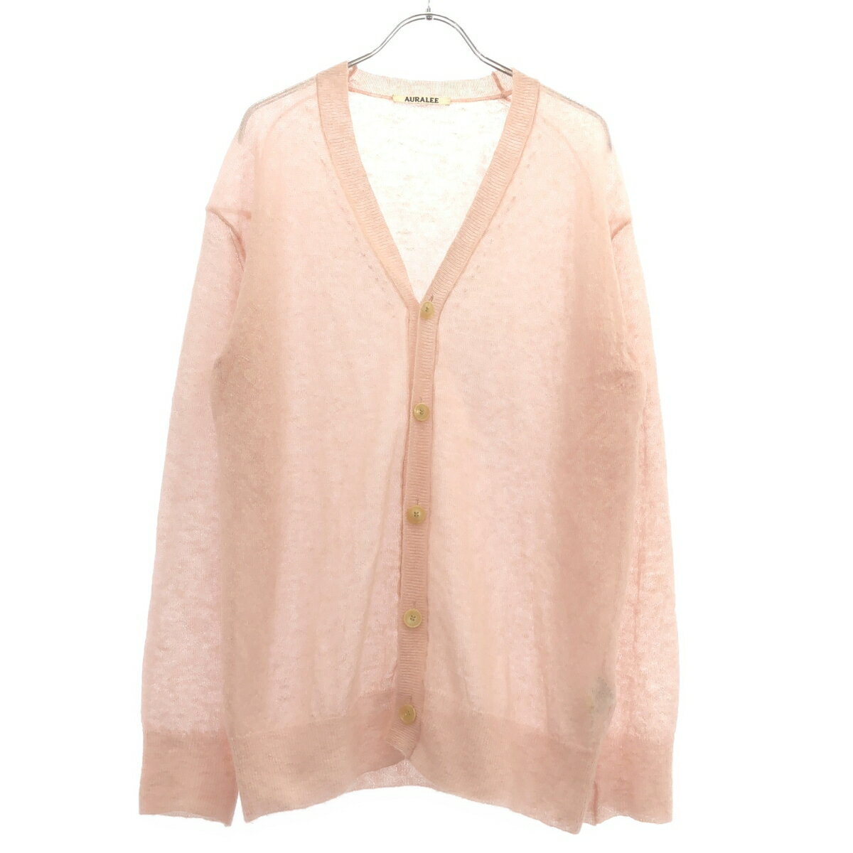 AURALEE リブ編み長袖カーディガン ピンク Demi-Luxe BEAMS（デミルクス ビームス）AURALEE / BRUSHED SUPER