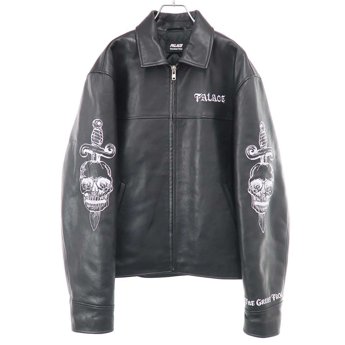PALACE SKATEBOARDS×THE GREAT FROG パレススケートボーズ ザ グレート フロッグ 24AW Leather Jacket 刺繍 レザージャケット ブラック XL 【中古】 IT88NQVUISM8