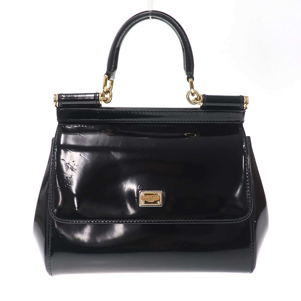 DOLCE & GABBANA - DOLCE&GABBANA ドルチェ＆ガッバーナ Sicily シシリーパテントミニショルダーバッグ ブラック 【中古】 IT39KTXSI3SS