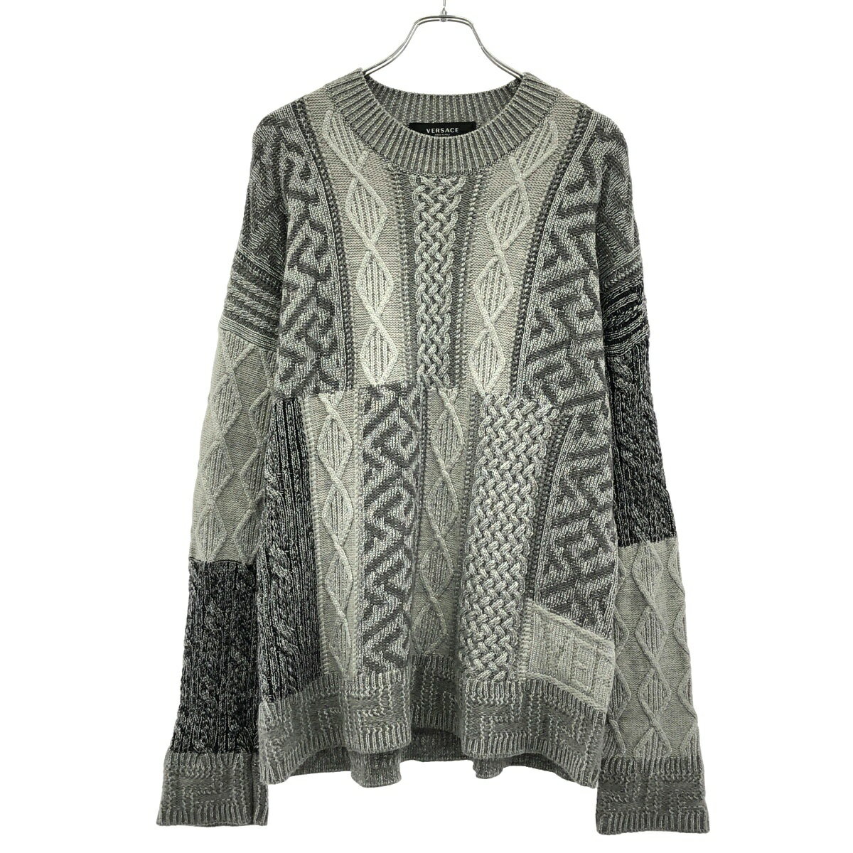 VERSACE CLASSIC✨ ニット カーディガン グレー ストライプ【M】 AVIREX（アヴィレックス） カーディガン STRIPE KNIT CARDIGAN