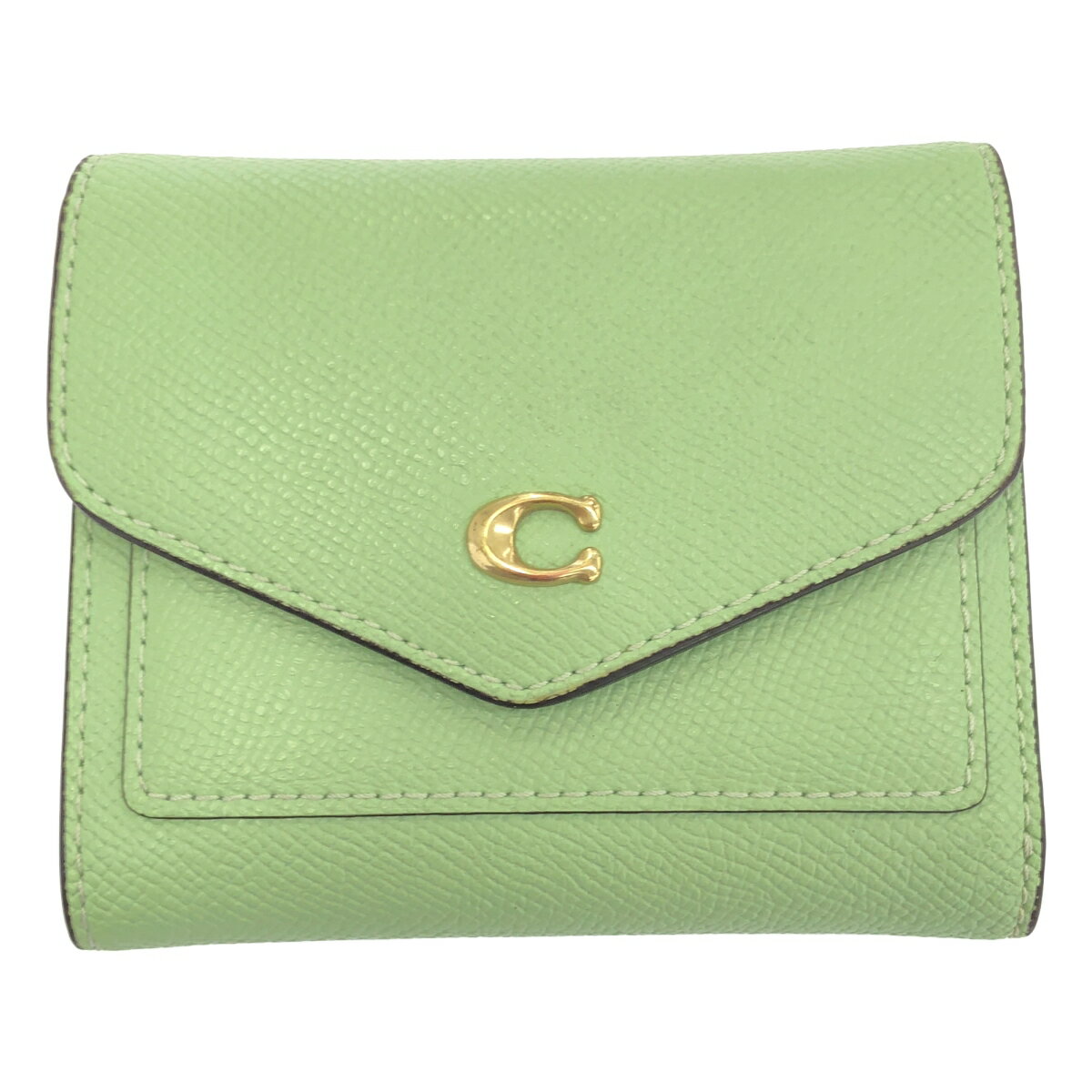 【新品/未使用】 COACH レザー マネークリップ アマゾングリーン 未使用 コーチ ☆ レザー 二折財布 マネークリップ 小銭室有