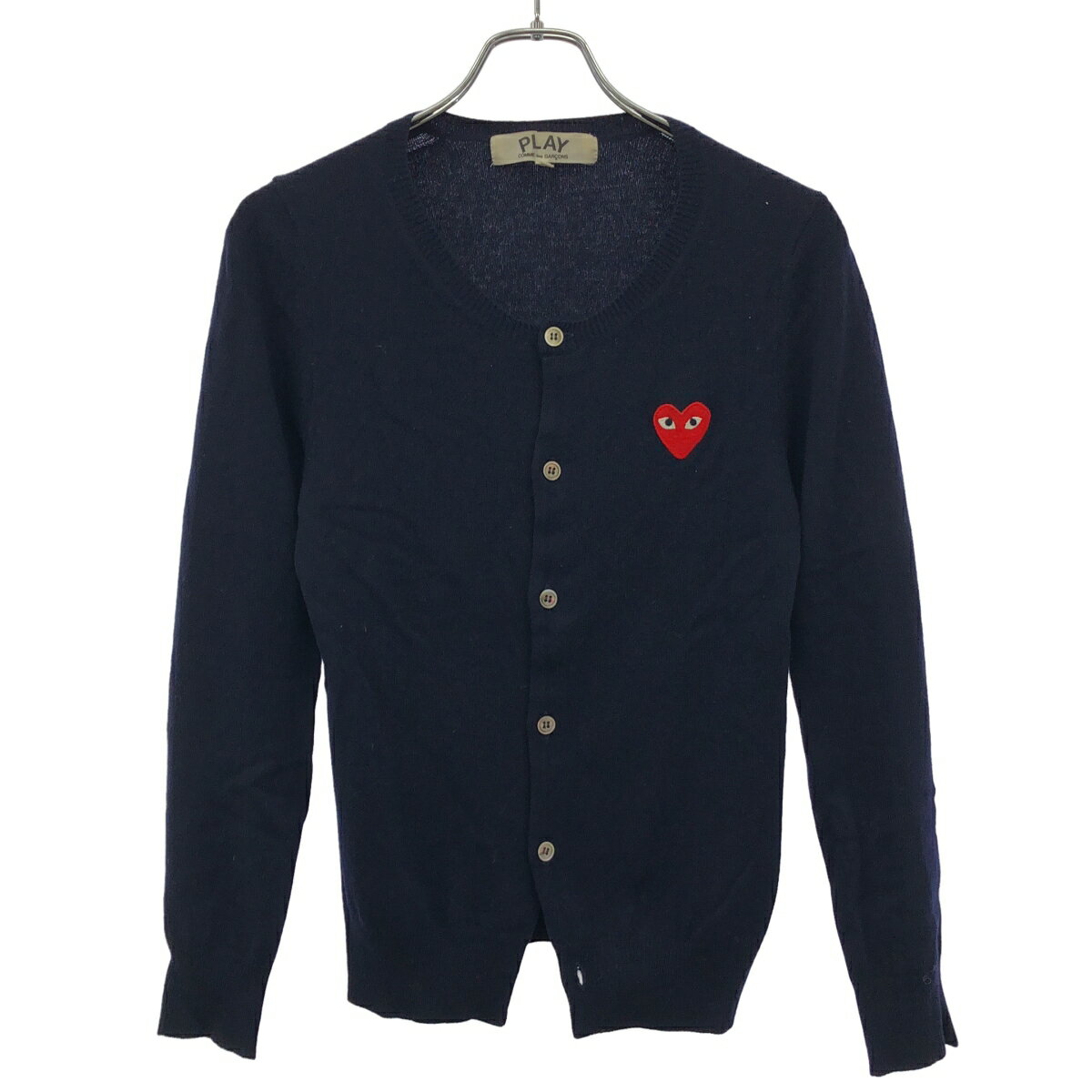 コムデギャルソン ネイビー 丸襟 カーディガン サイズM ゴールドハート 紺 Comme des Garcons Play Gold Heart V-Neck (Navy Blue) Cardigan AZ