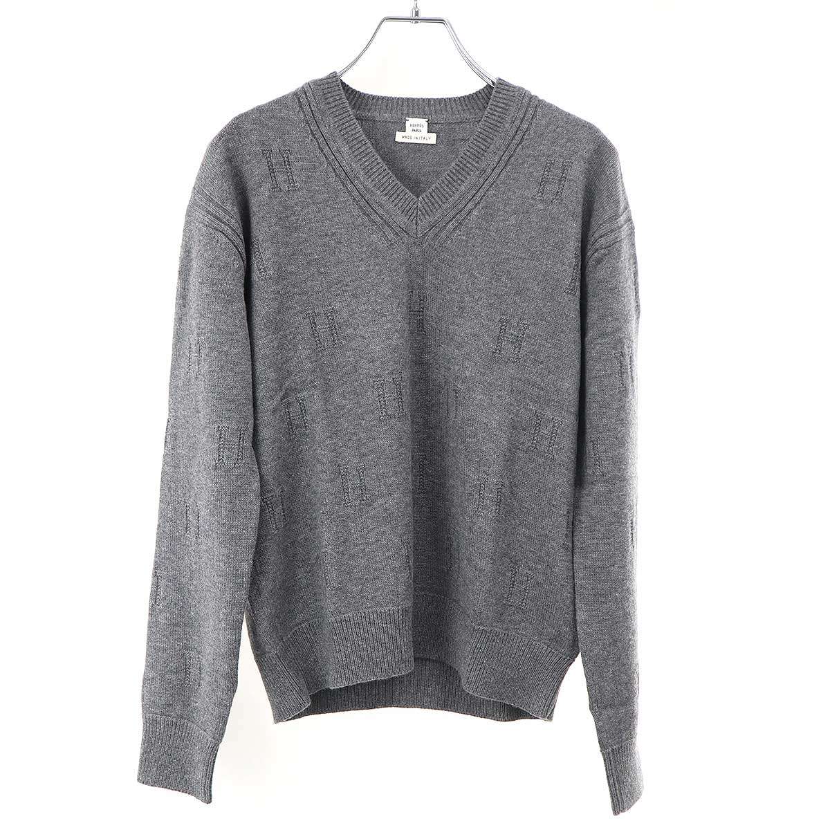 Rakuten - HERMES エルメス HロゴジャガードVネックニットセーター グレー 34 【中古】 ITG6SM0OYKCZ