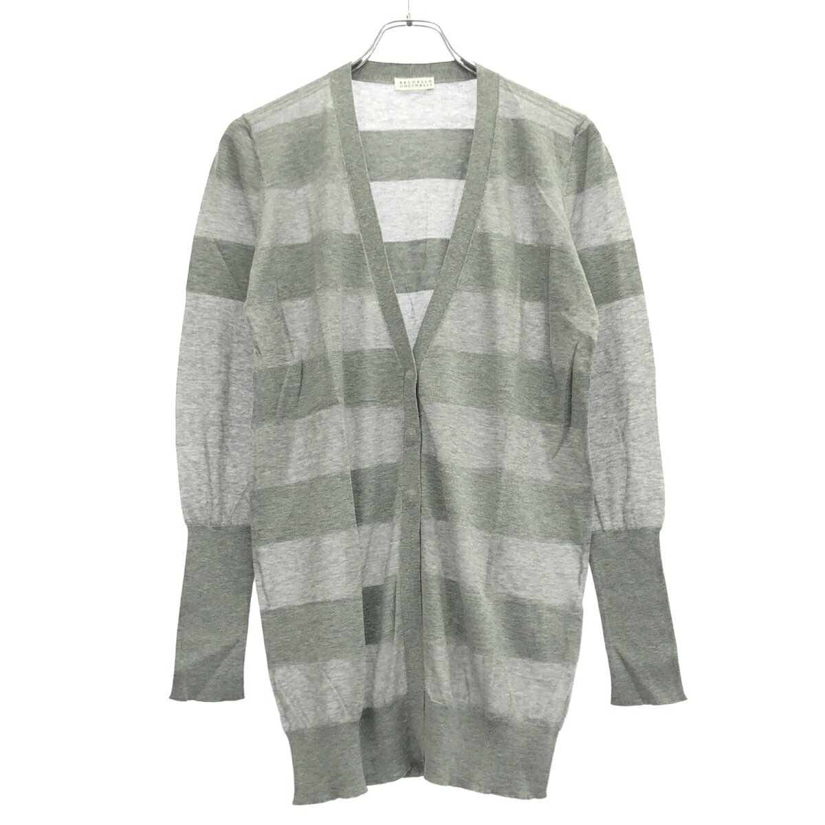 Rakuten - BRUNELLO CUCINELLI ブルネロクチネリ ロングリブコットンボーダーカーディガン DD54345 グレー 44 【中古】 IT3UVQIO2TF6