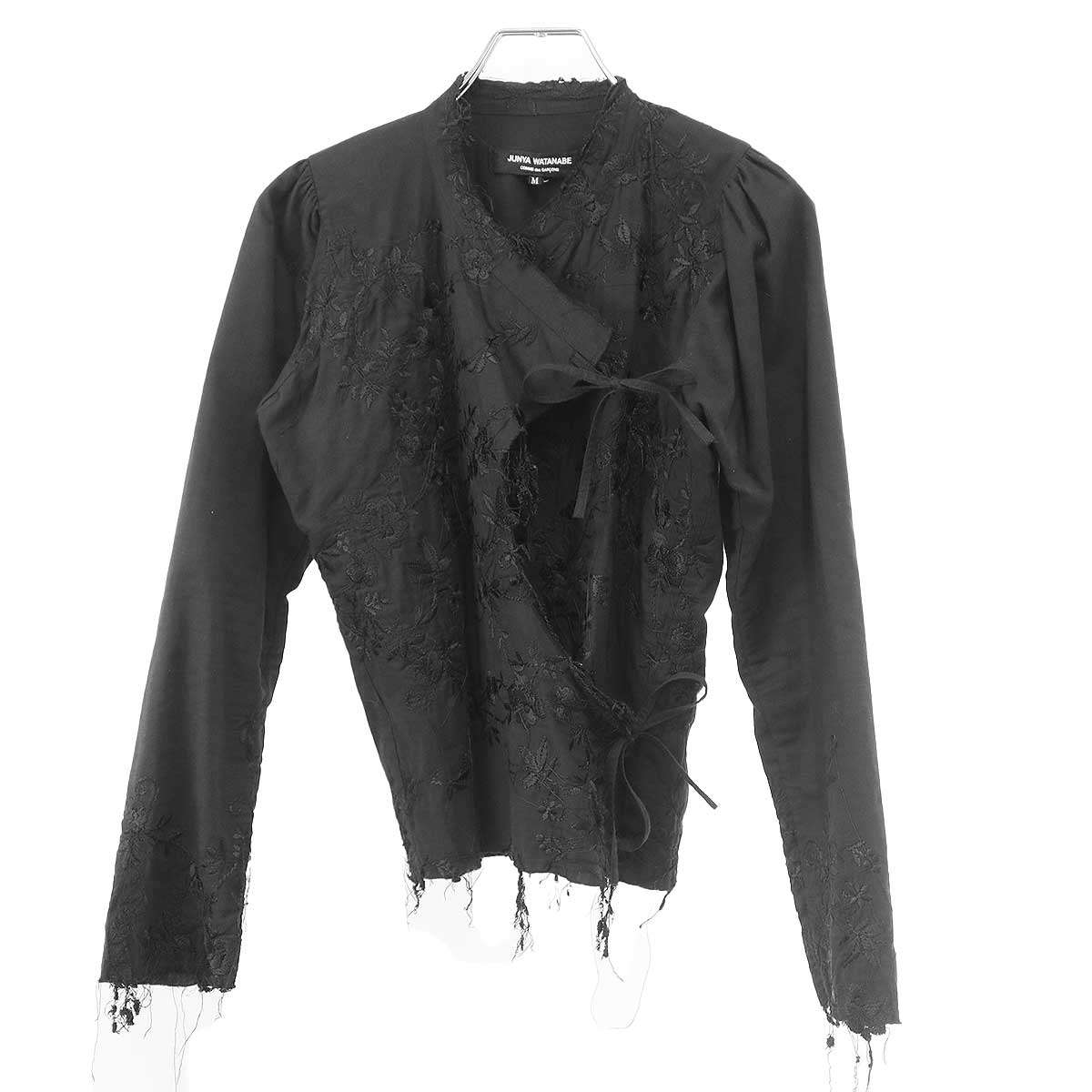 乐天商城 - JUNYA WATANABE COMME des GARCONS ジュンヤワタナベコムデギャルソン 2005SS フラワーエンブロイダリーノーカラーラップジャケット JO-J009 ブラック M 【中古】 ITPZ7195FBI0
