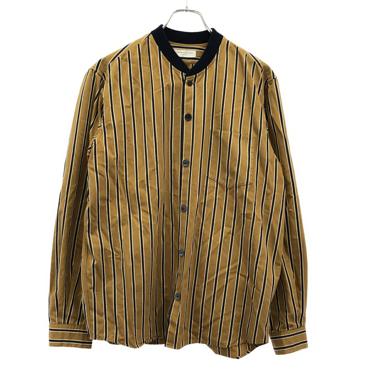 Rakuten - TOMORROWLAND トゥモローランド 18AW ストライプノーカラーシャツ 63-01-84-01107 ブラウン S 【中古】 ITG4GMYIPK8A