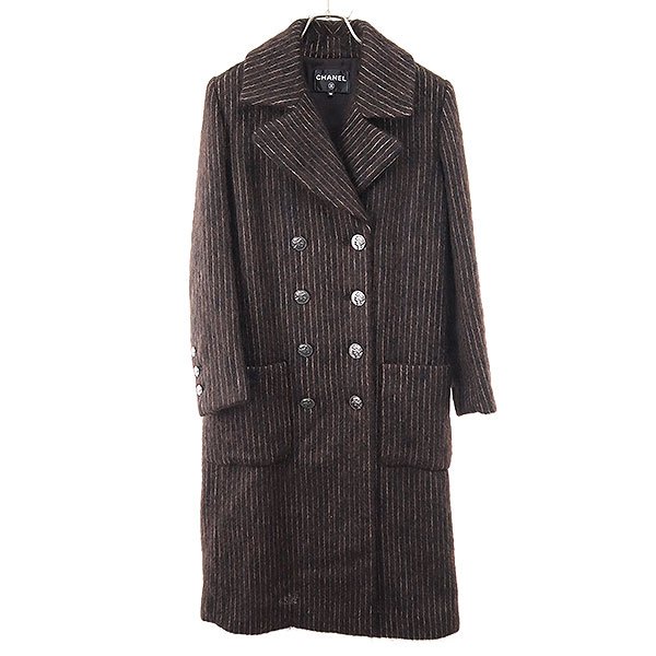 Rakuten - CHANEL シャネル メダルボタンストライプ ダブルブレストコート P54186V40705 ブラウン 38 【中古】 IT7QCYHMNNQO