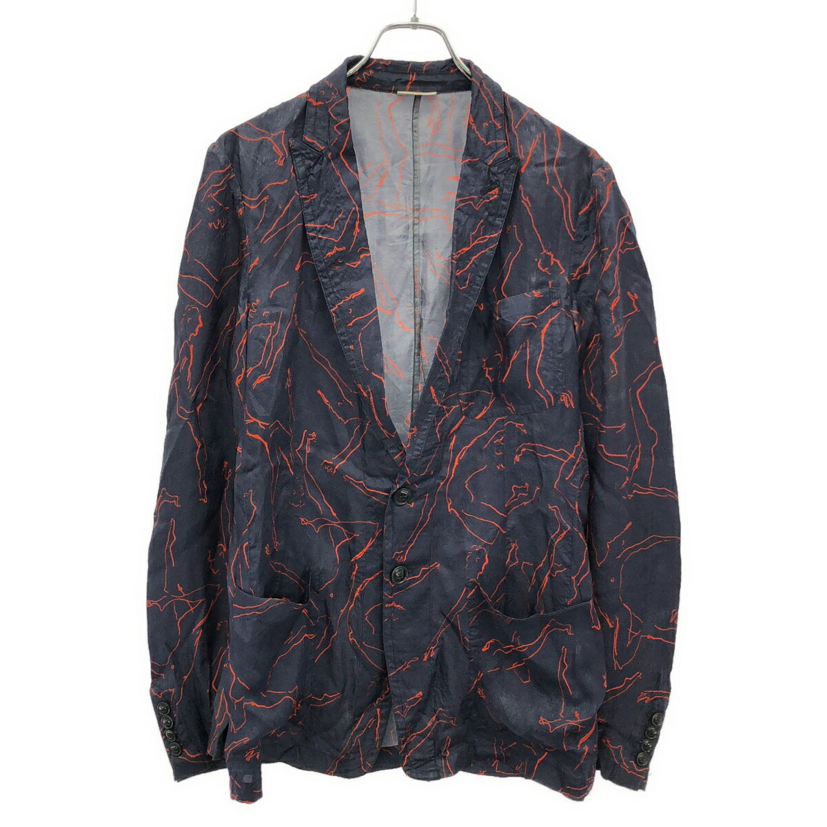 乐天商城 - DRIES VAN NOTEN ドリスヴァンノッテン 15SS グラフィックレーヨンジャケット ネイビー レッド 44 【中古】 ITA6ZWIT27W4