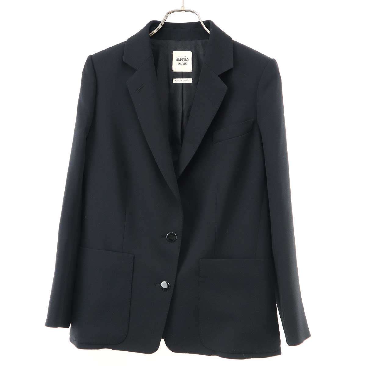 Silk - HERMES エルメス シルク2Bテーラードジャケット ブラック 42 【中古】 ITG1N86PVDNW