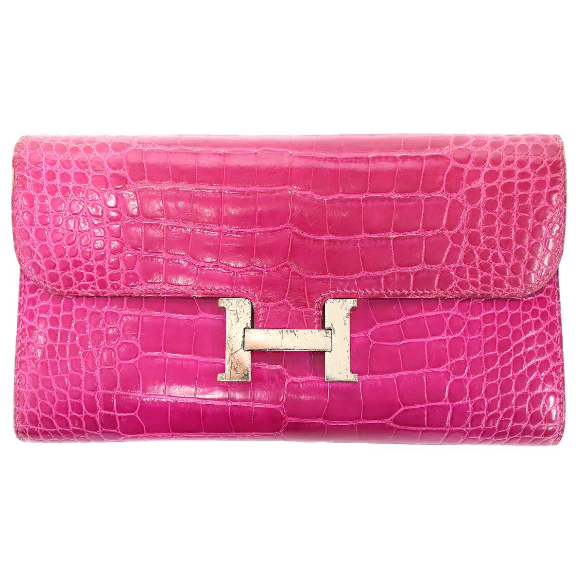 乐天商城 - HERMES エルメス Constance Long Wallet Alligator コンスタンス アリゲーターレザーロングウォレット 長財布 ピンク シルバー 【中古】 ITHO831241DX