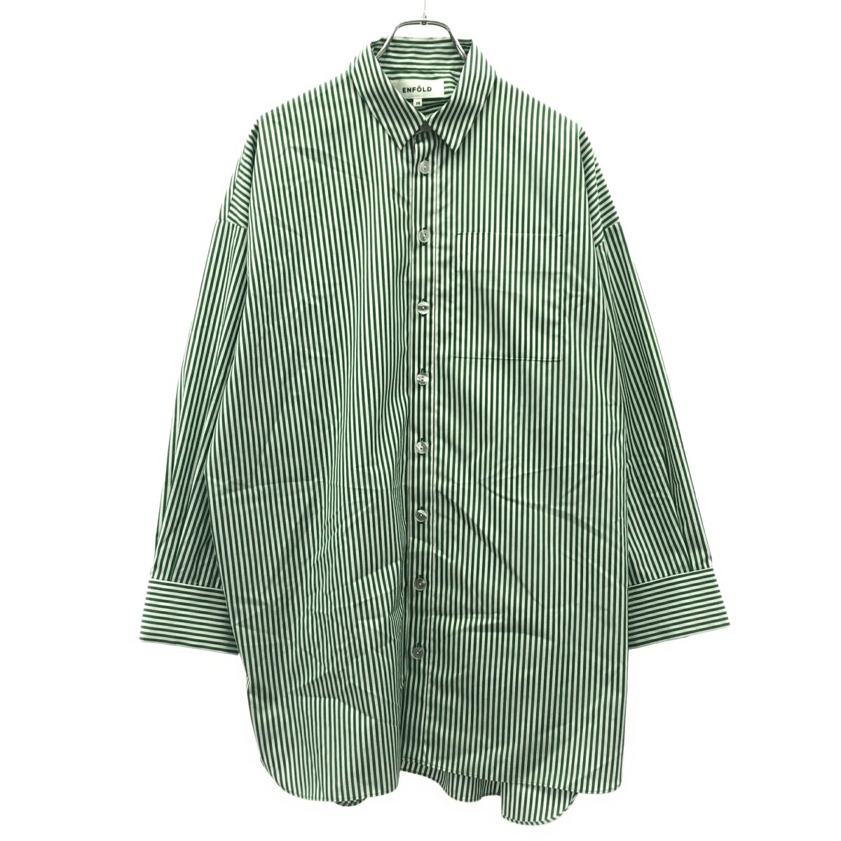 樂天商城 - ENFOLD エンフォルド 25AW TUCK BIG SHIRT ストライプシャツ 300IA130-0341 グリーン 38 【中古】 ITYWYDMB8P74