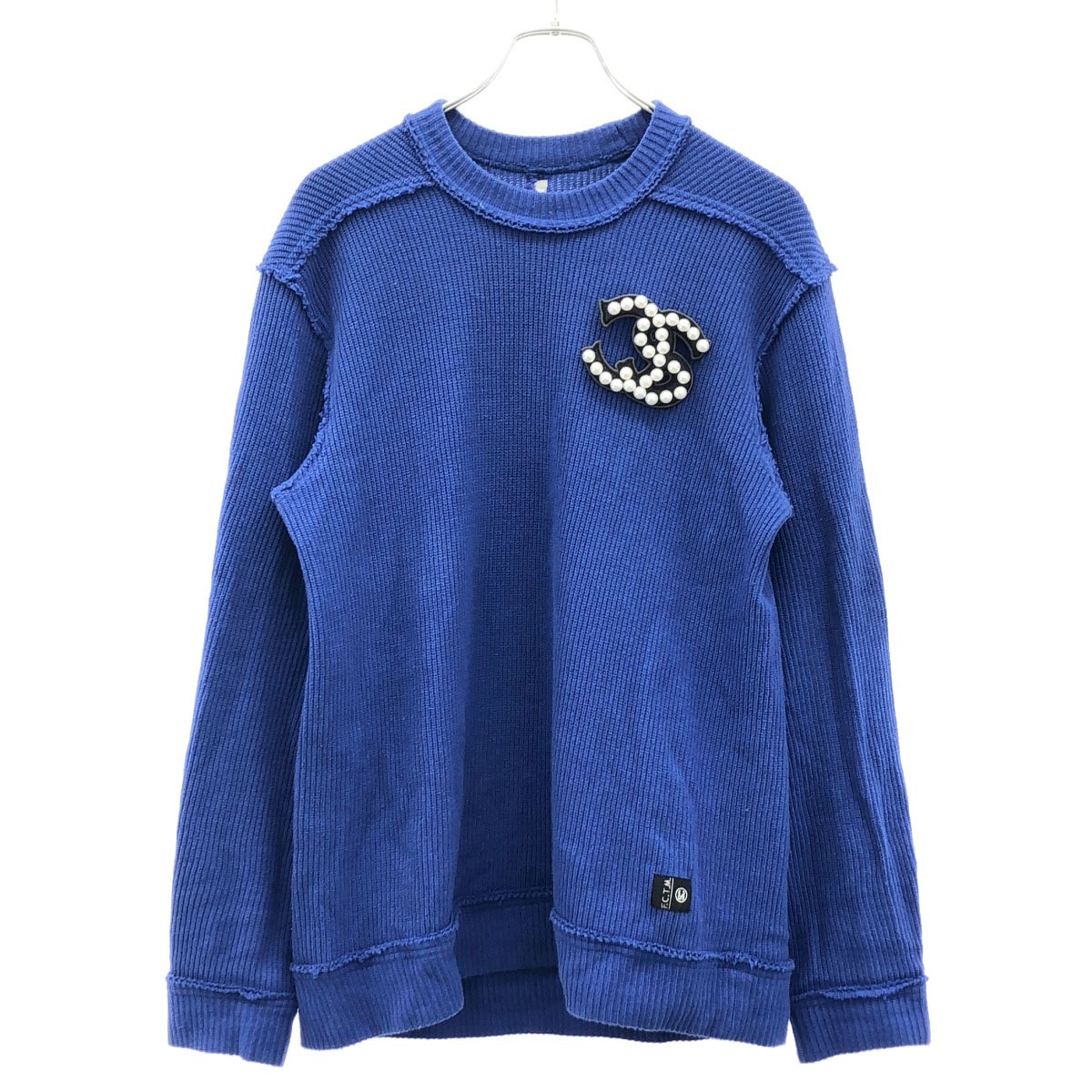 FranCisT_MOR.K.S フランシストモークス LOWGAUGE RIB KNIT パールエンブロイダリニットセーター MK3054 ブルー 3 【中古】 IT7X94NHAETN