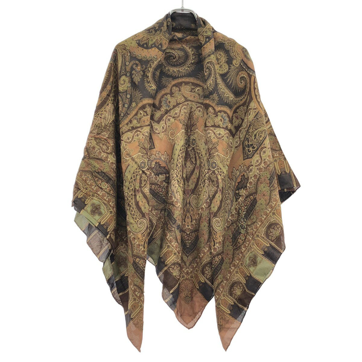 レアな花柄【ETRO】　エトロ大判ストール　花柄マスタードイエロー系 エトロ ETRO/スカーフ 花柄 ボタニカル イエロー グレー フラワー ミニ