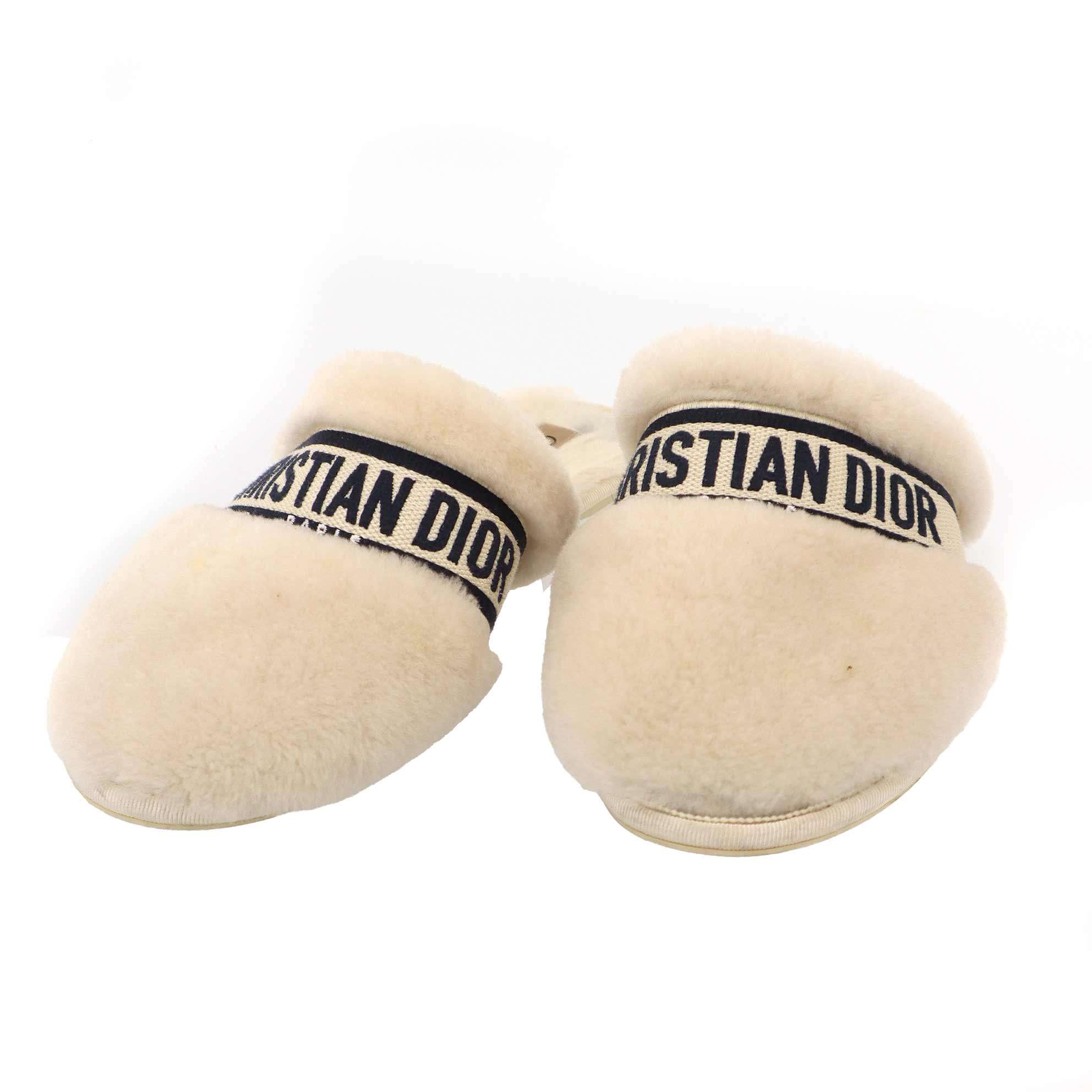 Rakuten - Christian Dior クリスチャンディオール Dior Chez moi ボア ミュールサンダル ベージュ 【中古】 IT0EV3Y2PUN3