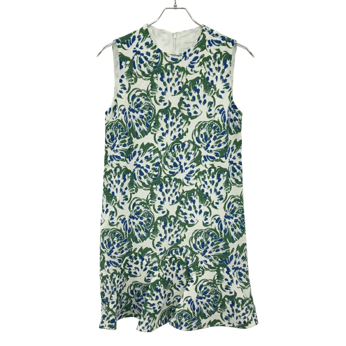 Rakuten - Victoria Victoria Beckham ヴィクトリアヴィクトリアベッカム ノースリーブレーヨンフラワーワンピース ホワイトr×グリーン UK6 【中古】 IT60KYMXFHCA