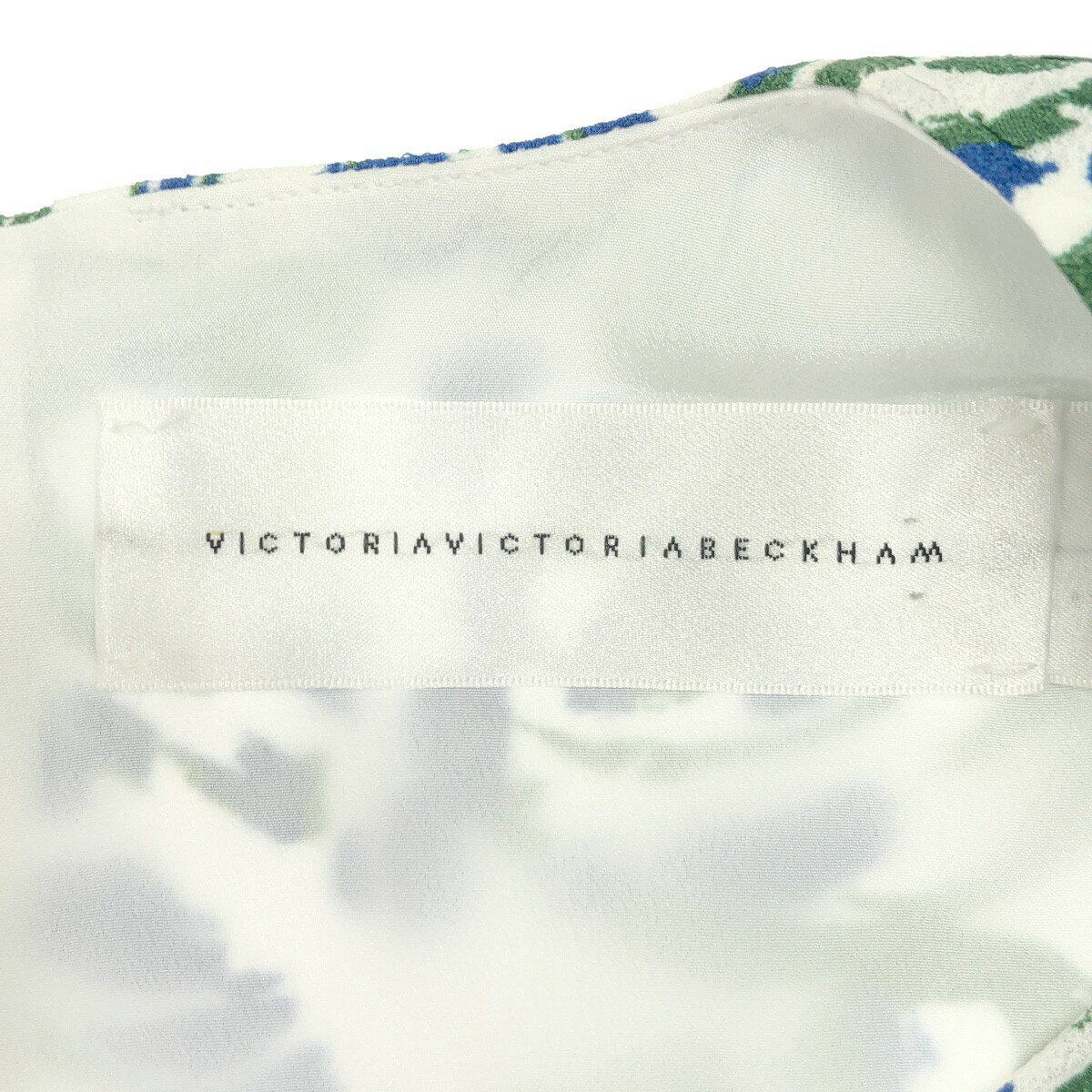 Victoria Victoria Beckham ヴィクトリアヴィクトリアベッカム ノースリーブレーヨンフラワーワンピース ホワイトr×グリーン UK6 【中古】 IT60KYMXFHCA