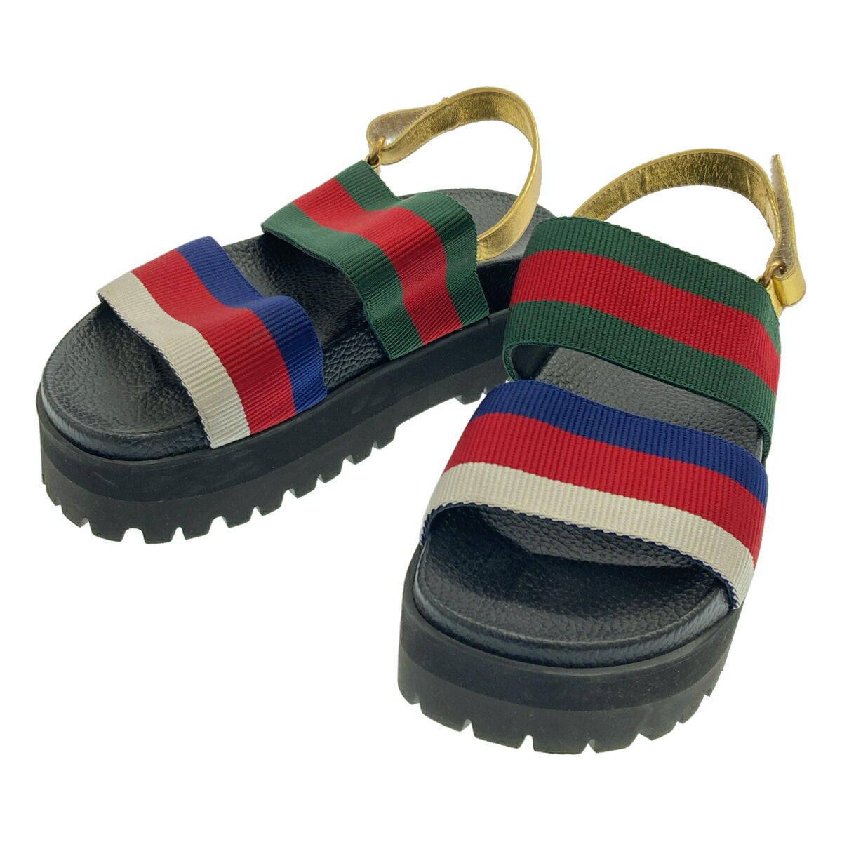 GUCCI グッチ ウェブ ストライプ プラットフォームサンダル 454652 ミックス 36 1/2 【中古】 ITAH7PUD2REK
