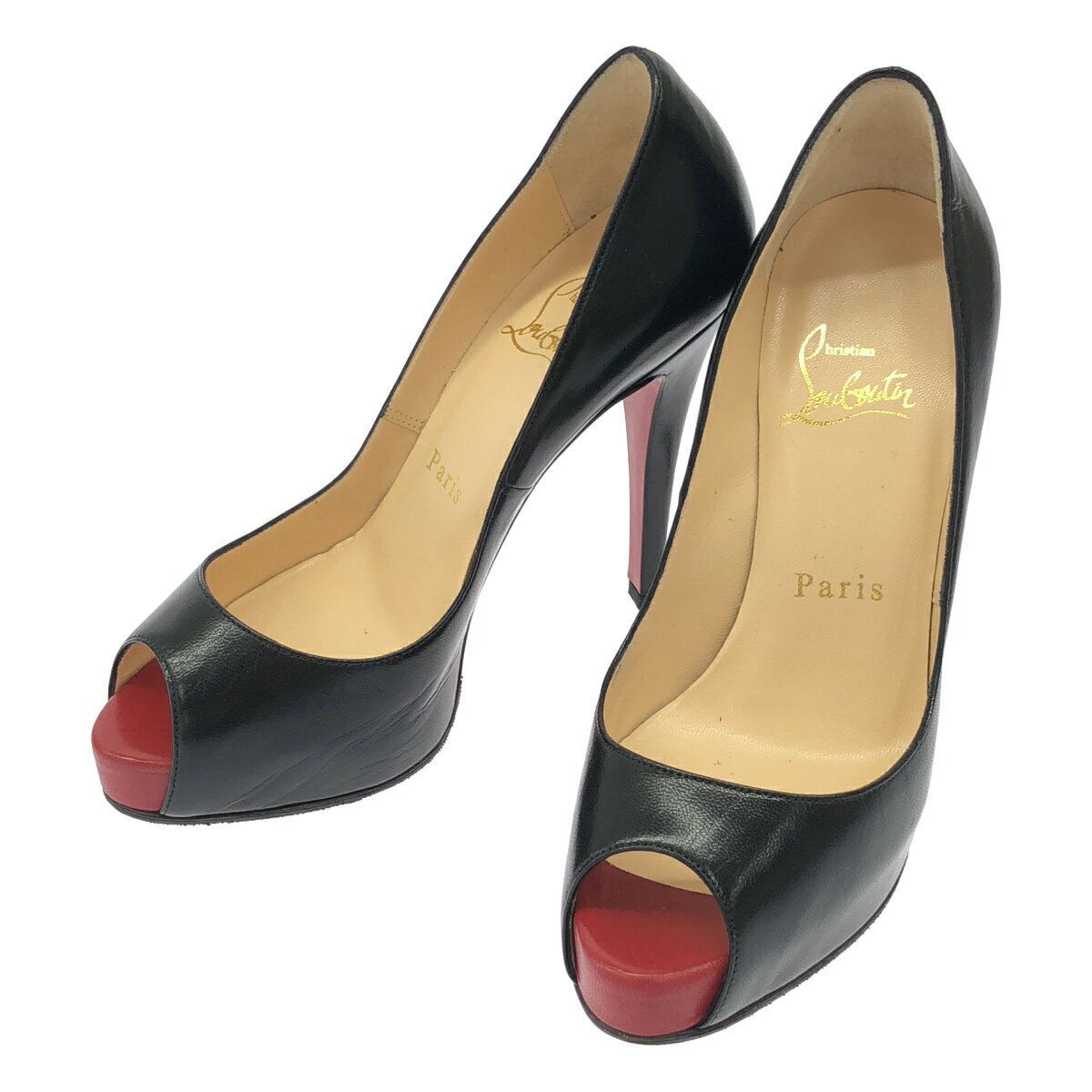 乐天商城 - Christian Louboutin クリスチャンルブタン オープントゥレザーパンプス ブラック 34 【中古】 ITVX25IZFDEC