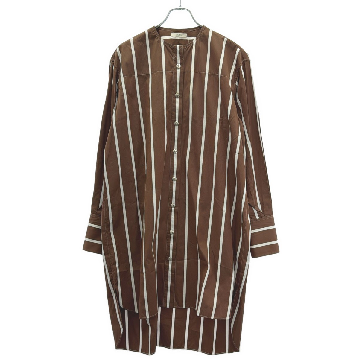 Rakuten - CELINE by Phoebe Philo セリーヌ フィービーファイロ ノーカラー ストライプマキシワンピース 2 6Z92/708A ブラウン ホワイト 36 【中古】 ITCKQ728FOTE