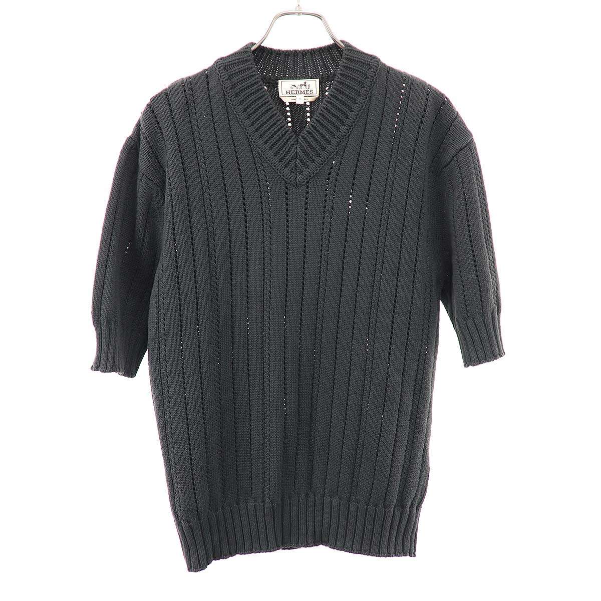 Rakuten - HERMES エルメス Vネックショートスリーブニットセーター チャコール XS 【中古】 ITFPQJIAKUXW